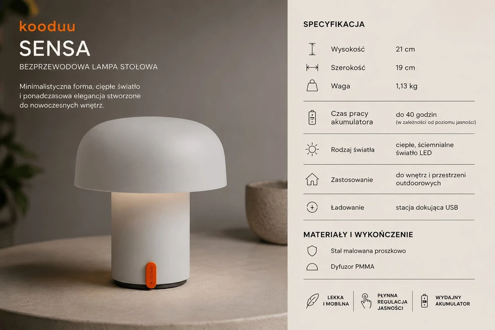 Belideco KOODUU SENSA nešiojama įkraunama lempa - pilka