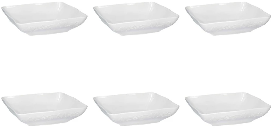 La Porcellana Bianca 6 kvadratinių seklių Florentina dubenėlių rinkinys – baltos spalvos, 22 cm