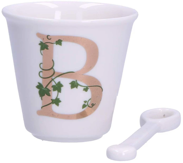 LA PORCELLANA BIANCA UNICO puodelis su šaukštu 75 ml, dizainas B