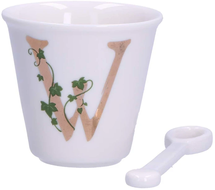 LA PORCELLANA BIANCA UNICO puodelis su šaukštu 75 ml, raštas W