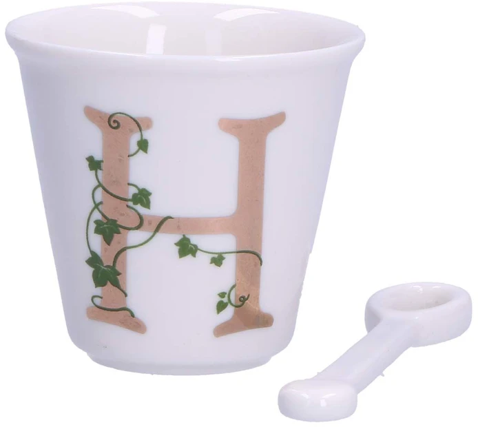 LA PORCELLANA BIANCA UNICO puodelis su šaukštu 75 ml, Design H