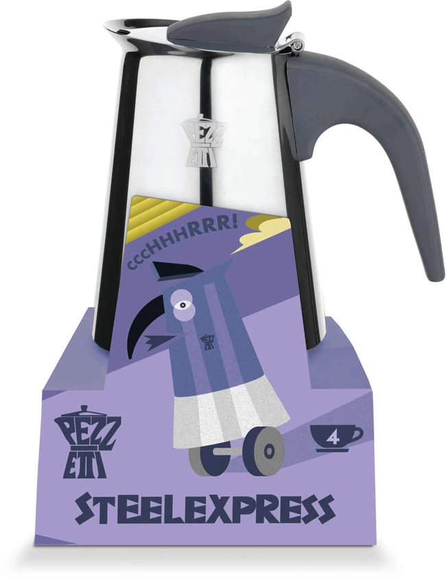 PEZZETTI STEELEXPRESS Plieninis indukcinis kavos virimo aparatas (4 puodeliai) - Sidabrinė