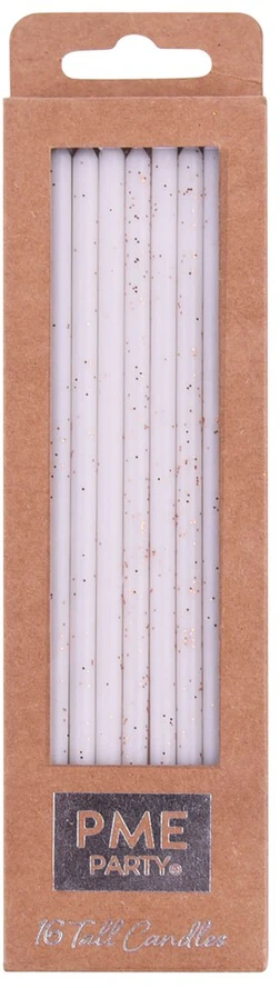 PME 16 aukštų žvakių rinkinys su stovais 18 cm baltos spalvos