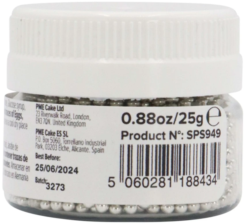 PME cukraus dekoratyviniai perlai 25 g 2,3 mm, sidabriniai