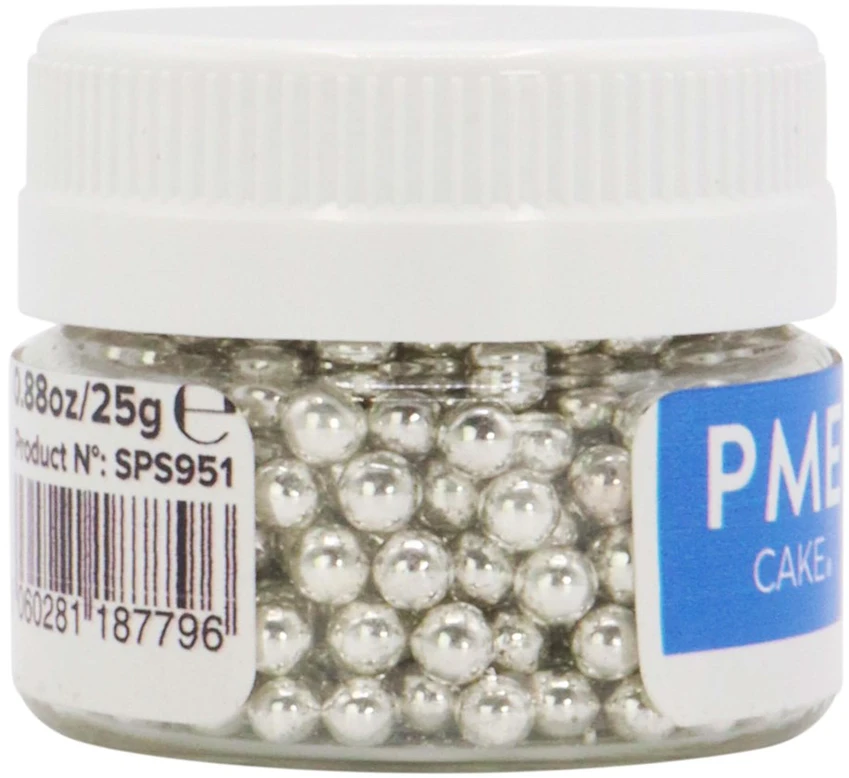 PME cukraus dekoratyviniai perlai 25 g 4 mm, sidabriniai