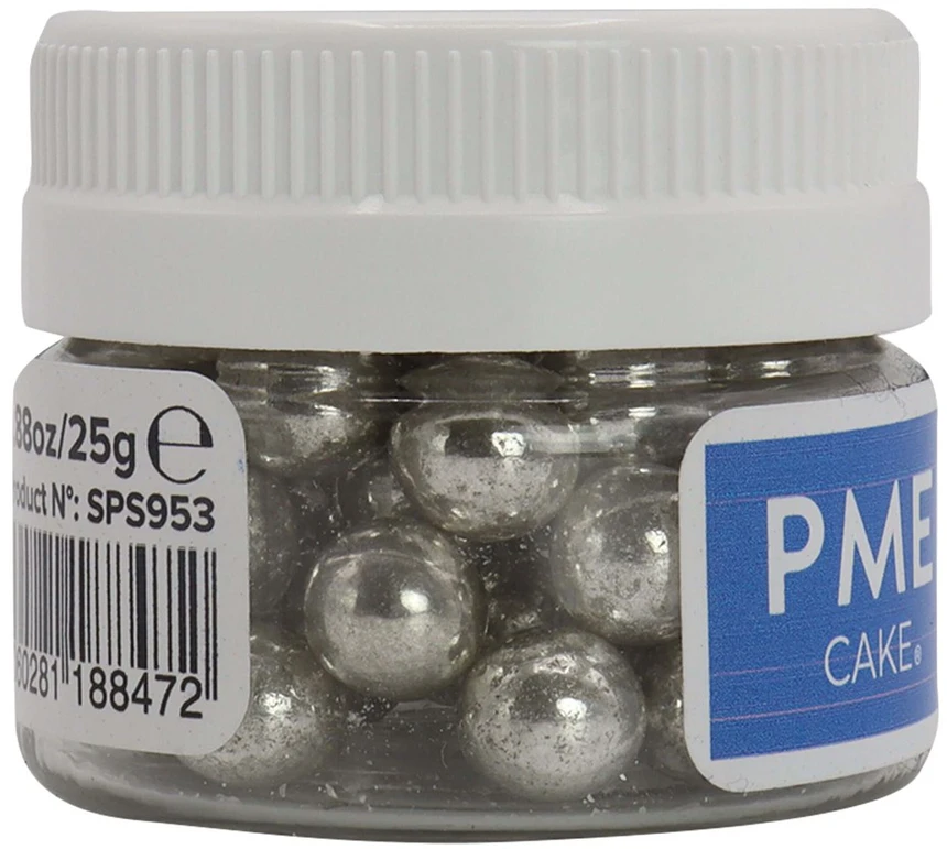 PME cukraus dekoratyviniai perlai 25 g 8 mm, sidabriniai