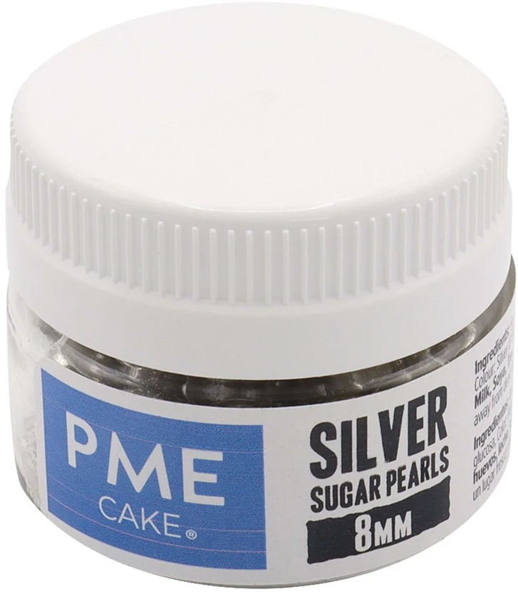 PME cukraus dekoratyviniai perlai 25 g 8 mm, sidabriniai