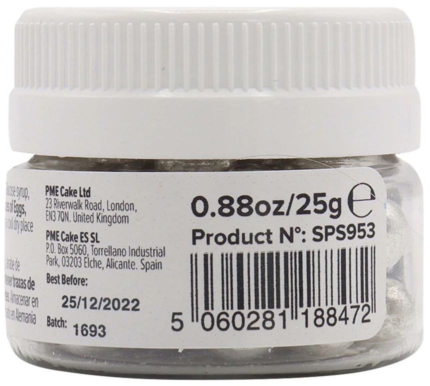 PME cukraus dekoratyviniai perlai 25 g 8 mm, sidabriniai