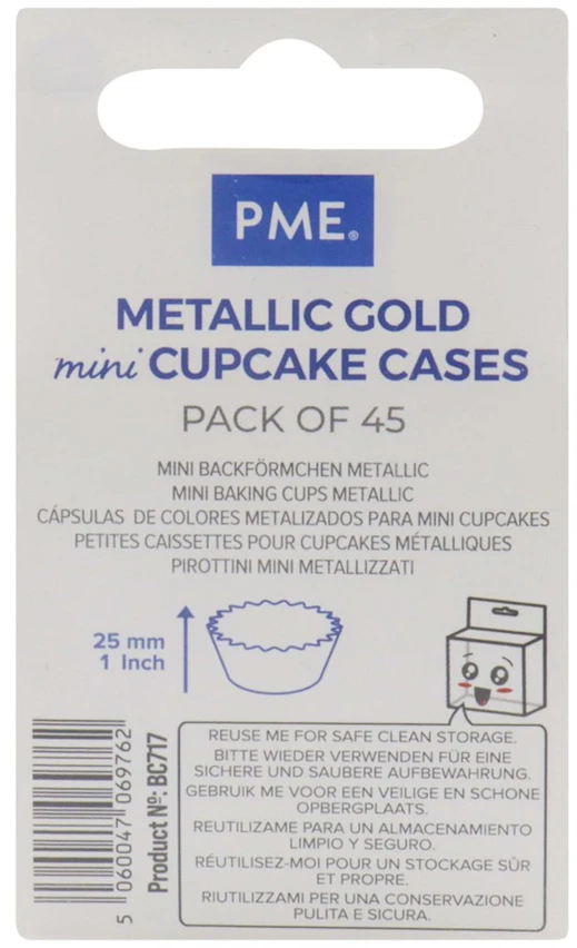 PME Metaliczne mini papilotki na muffinki (45 vnt) auksinė