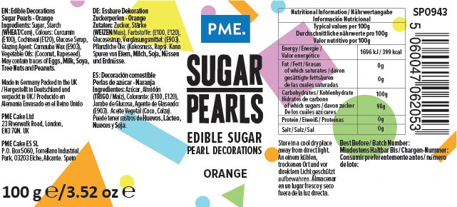PME Sugar dekoratyviniai perlai 100 g apelsinų