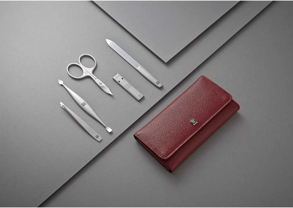 Zwilling komplektas kelioninis - raudona skórzane etui, 5 dalys