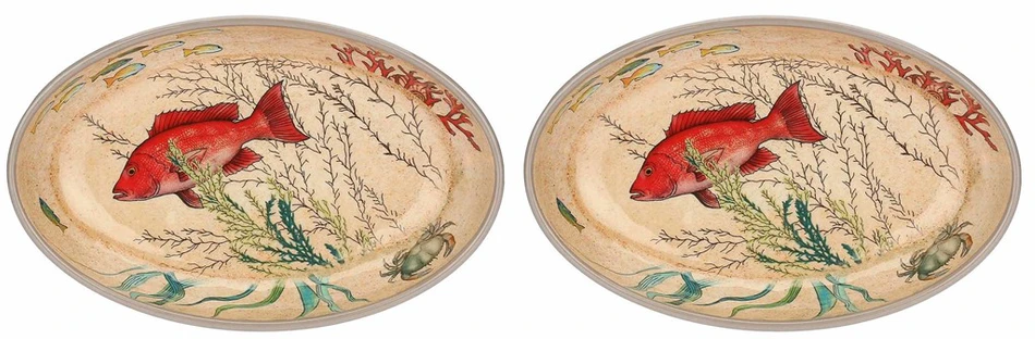 Rose&Tulipani 2 ovalių jūros gyvybės melamino lėkščių rinkinys - 24 x 15 cm