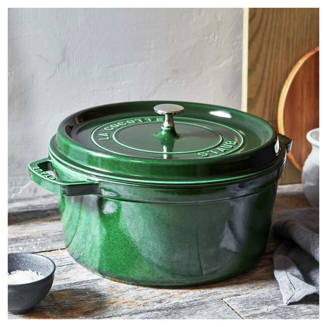Staub La Cocotte 22 cm apvalus ketaus puodas troškinimui, tamsiai žalios spalvos | 40509-354-0