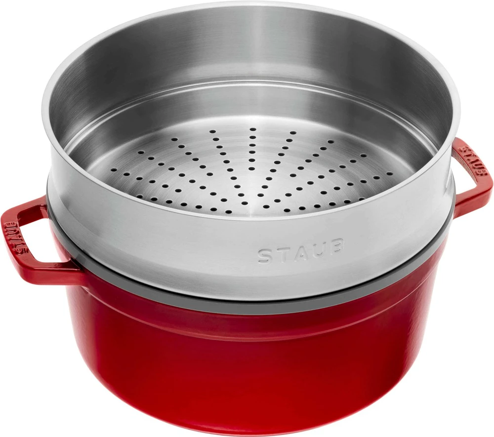 STAUB LA COCOTTE Apvalus ketaus puodas su 3,8 litro raudonu įdėklu