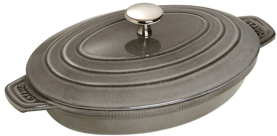 Staub ovalus ketaus troškintuvas su dangteliu 23x17 cm, rutulinis