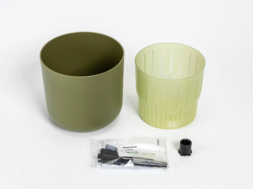 URBALIVE TOLITA AIR apvalus savaime laistomas vazonas 16 cm, smėlio spalvos