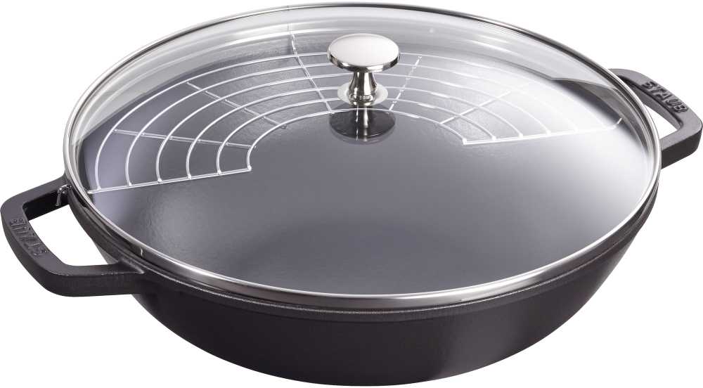 STAUB Ketaus wok su dangteliu 30 cm, juoda