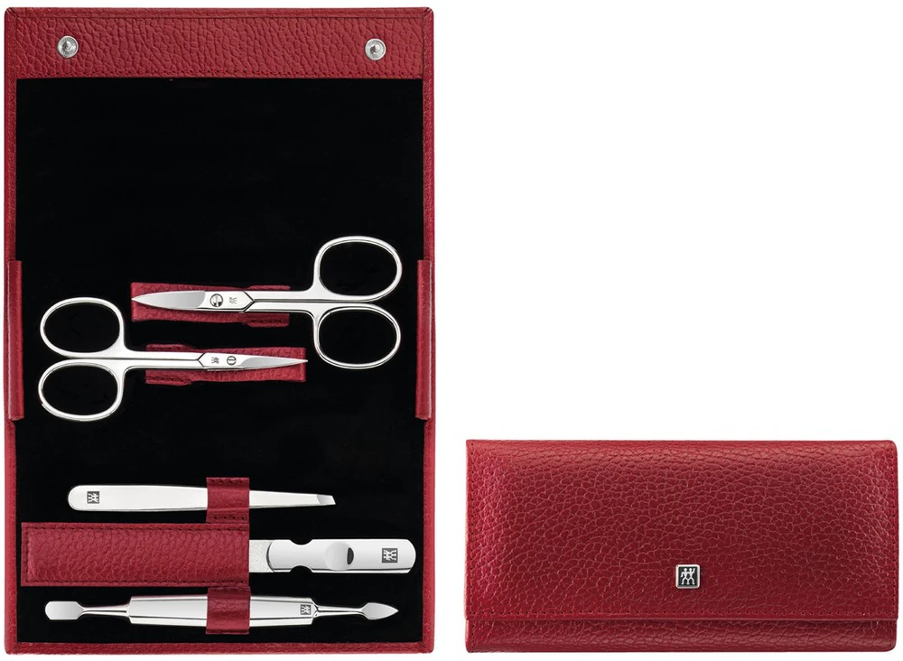 Zwilling komplektas do manicure – raudona skórzane etui, 5 dalys