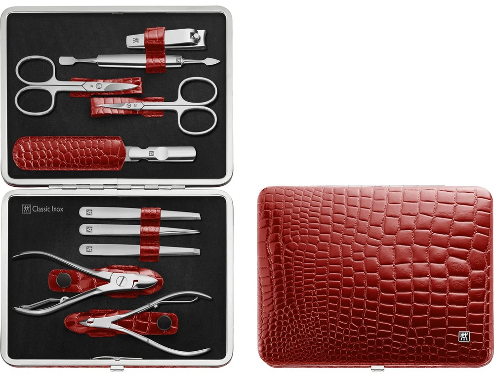 Zwilling komplektas do manicure - raudona sztywne pudełko, 10 dalys