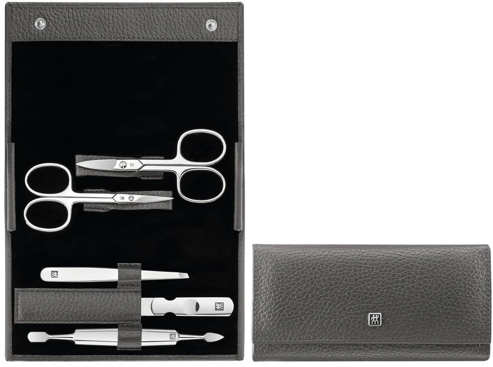 ZWILLING CLASSIC INOX Rinkinys manikiūrui – antracito odinis dėklas, 5 dalys