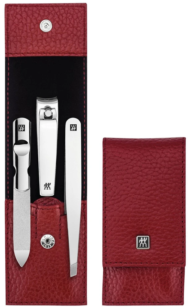 ZWILLING CLASSIC INOX Rinkinys kelioninis – raudona skórzane etui, 3 elementy
