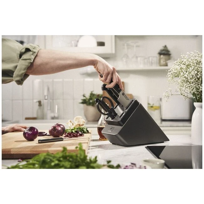 Peilių rinkinys su savaime galandančiu stovu Zwilling Gourmet, 7 dalių, 5 peiliai + žirklės, antracito spalvos, 1027276