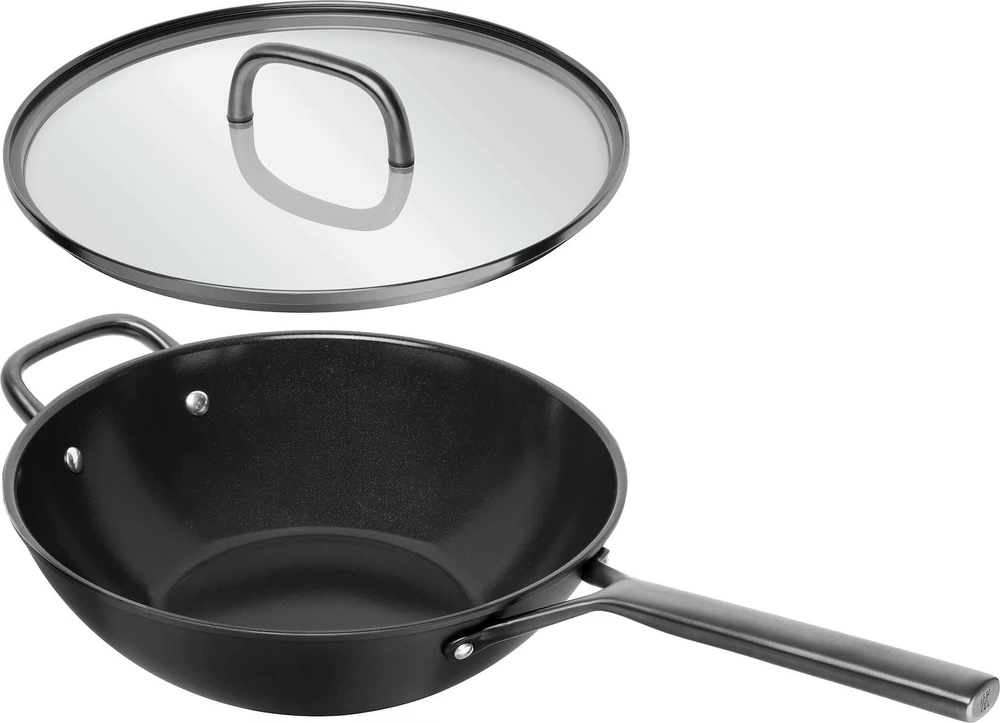 Keptuvė Zwilling ZWILLING Milano Wok with Glass Lid 30 cm, Juodas