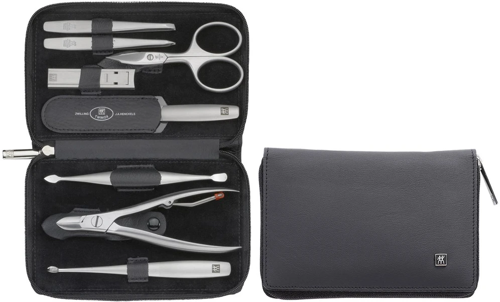 Zwilling Twinox Travel Set - Juodas Leather Case, 8 Pieces - Juodas