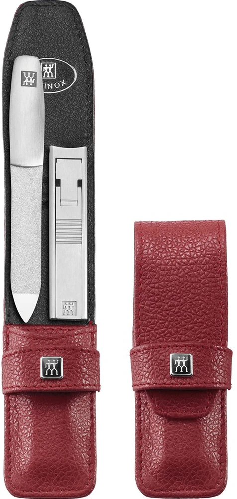 ZWILLING TWINOX Rinkinys kelioninis - raudona skórzane etui, 2 elementy