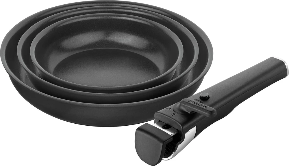 ZWILLING UNLOCK Rinkinys 3 keraminės keptuvės + rankena - juoda