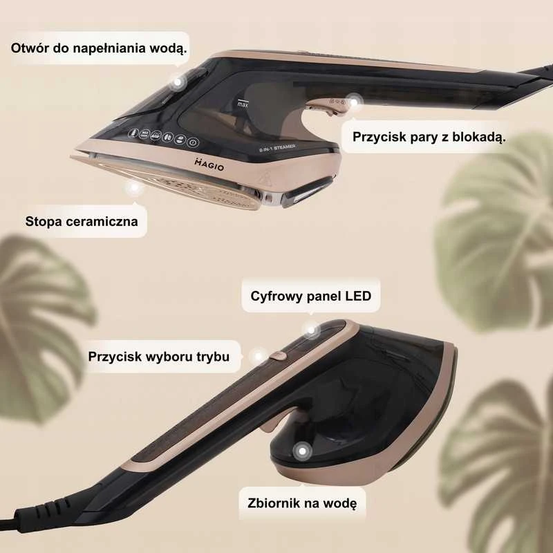 2in1 drabužių garintuvas ir lygintuvas MAGIO 1800W su LED ir garo reguliavimu