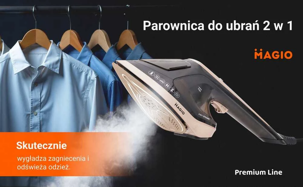 2in1 drabužių garintuvas ir lygintuvas MAGIO 1800W su LED ir garo reguliavimu