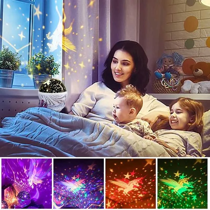 360° LED žvaigždžių projektorius su rotacija – puiki dovana vaikams