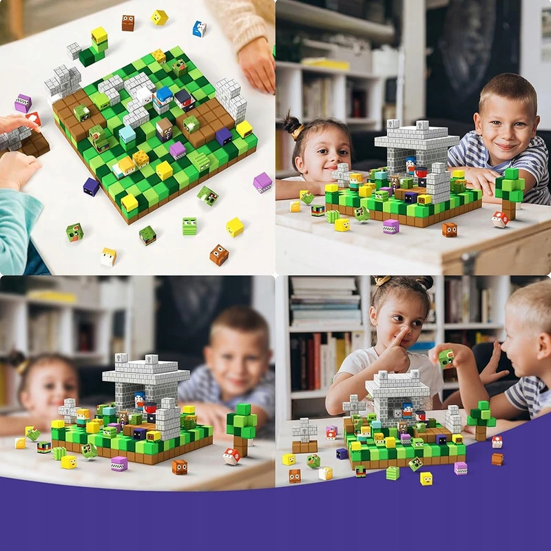 3D magnetinių pikselių kubelių rinkinys vaikams, 100 dalių