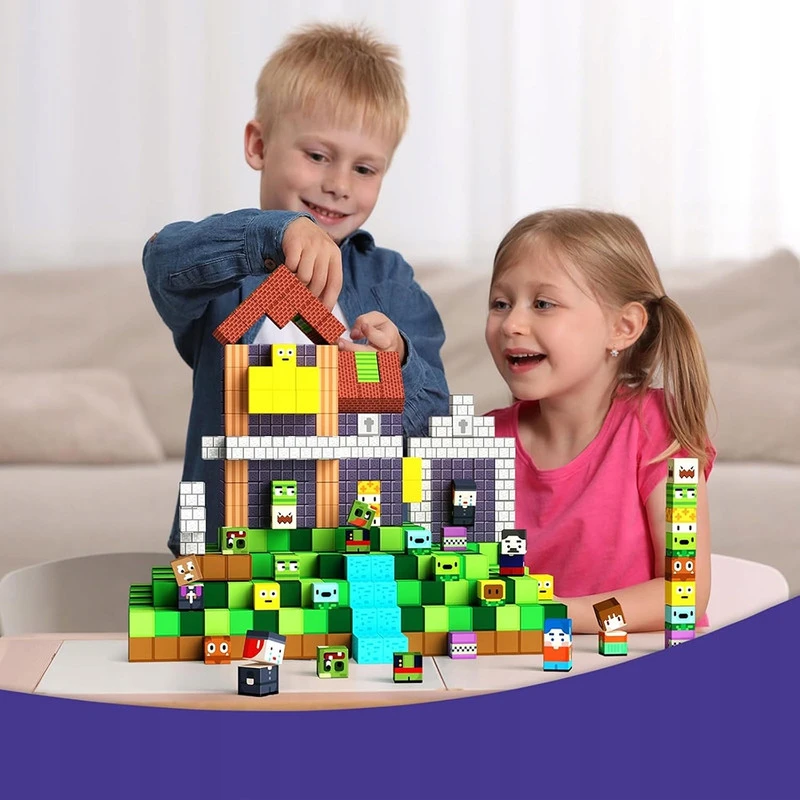 3D magnetinių pikselių kubelių rinkinys vaikams, 100 dalių