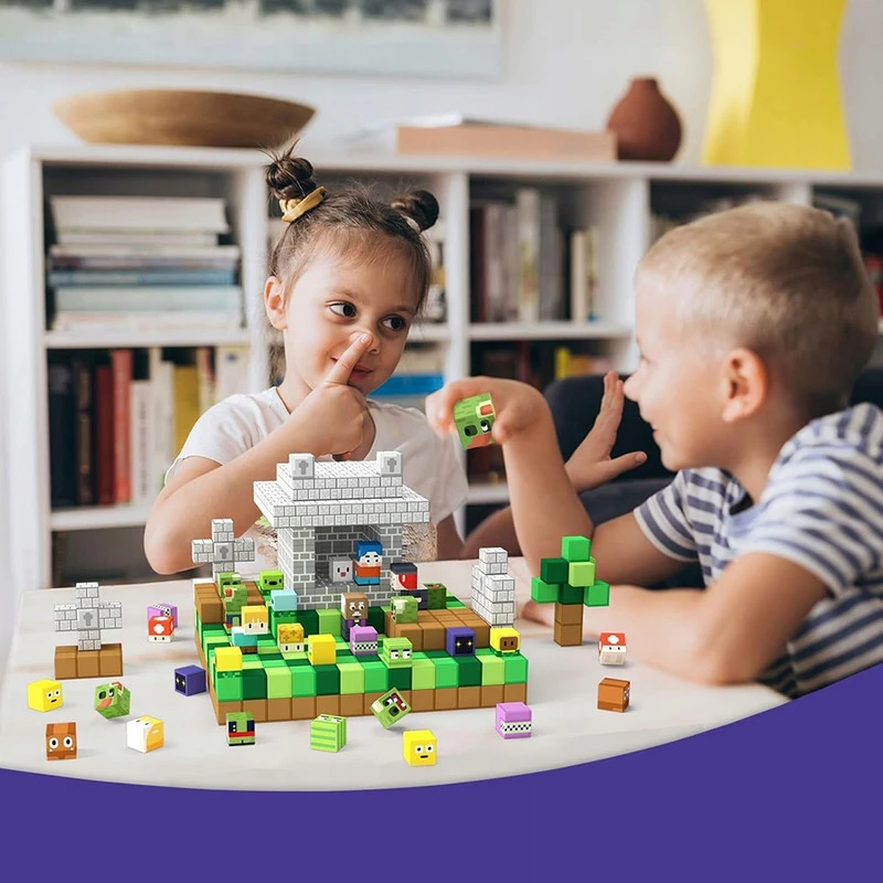 3D magnetinių pikselių kubelių rinkinys vaikams, 100 dalių