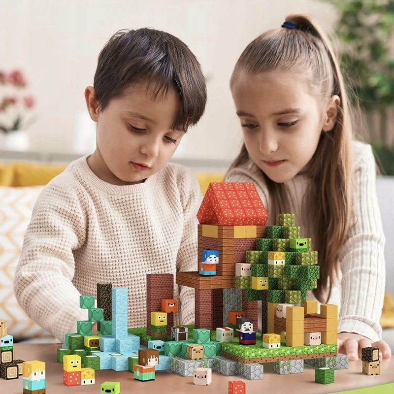 3D magnetinių pikselių kubelių rinkinys vaikams, 100 dalių