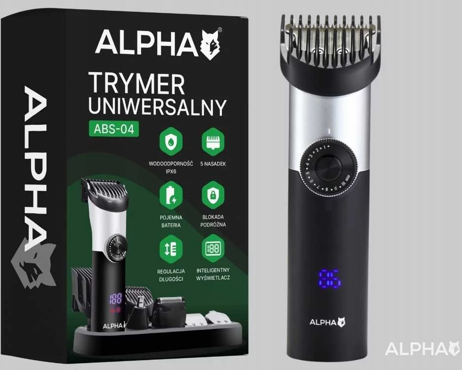 Barzdaskutė „Alpha“ 5 in 1 trimeris – plaukams, barzdai, nosiai ir skutimuisi viename rinkinyje.