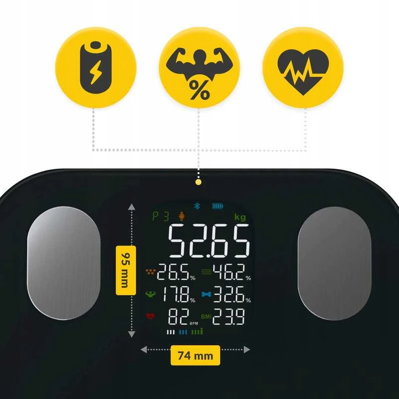 Analitinės elektroninės vonios svarstyklės – kūno riebalų matavimas, BMI, stiklinės (PRO)