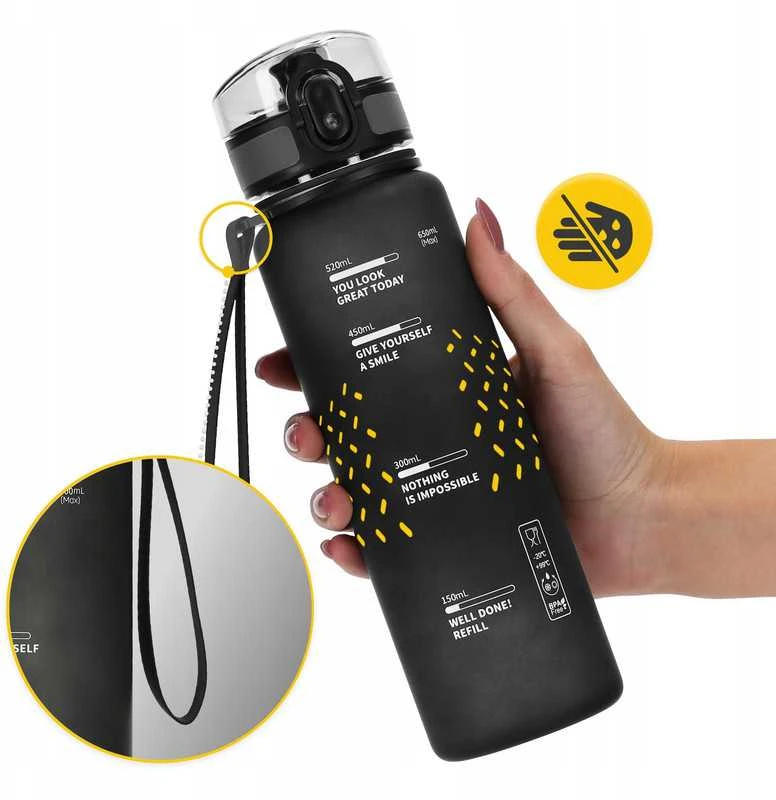Gertuvė Aukštos Kokybės Tritan Vandens Butelis | 650 ml | Sandarus, Su Matuokle | Tinka Sportui ir Kasdienai