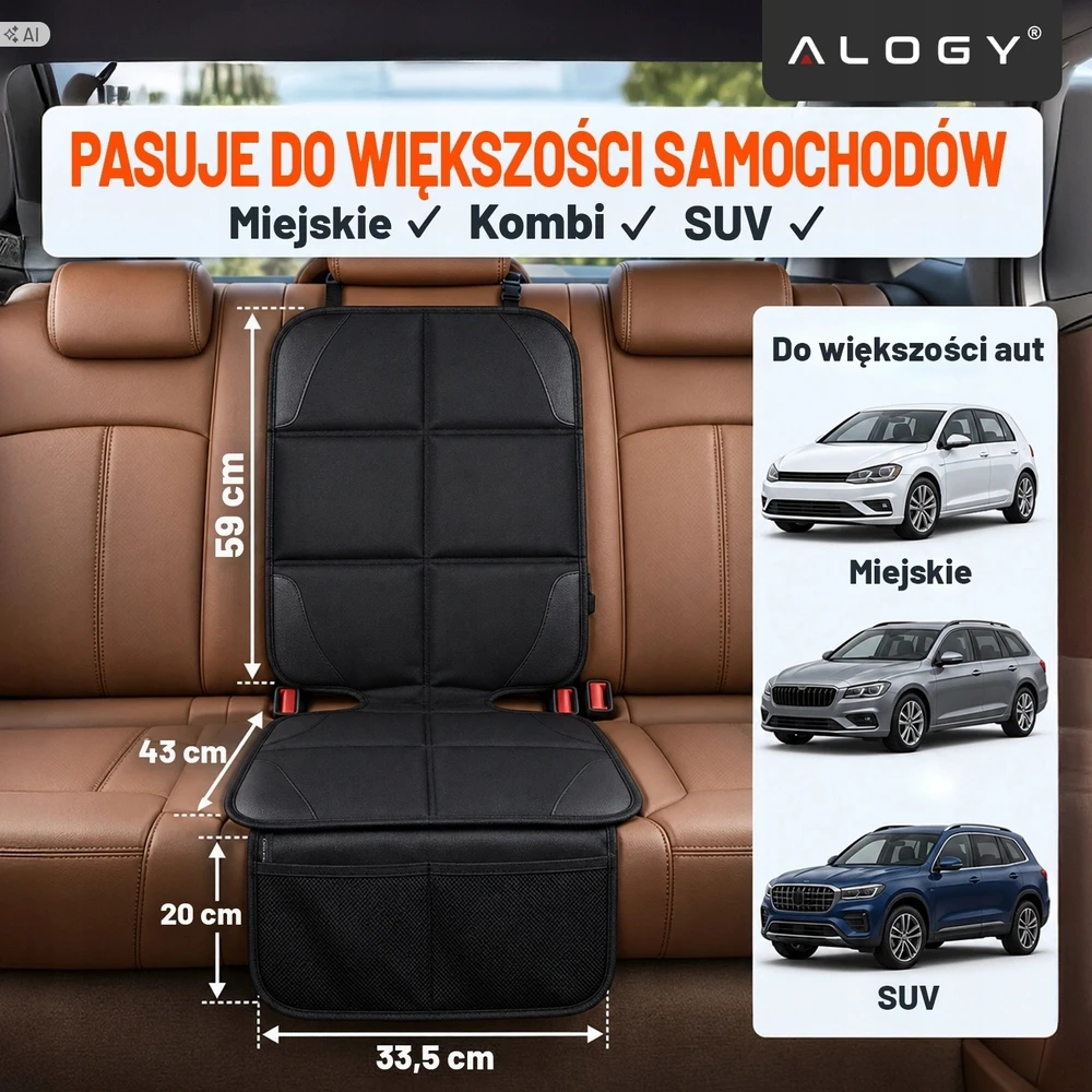 Automobilio sėdynės apsauginis kilimėlis Alogy, juodas