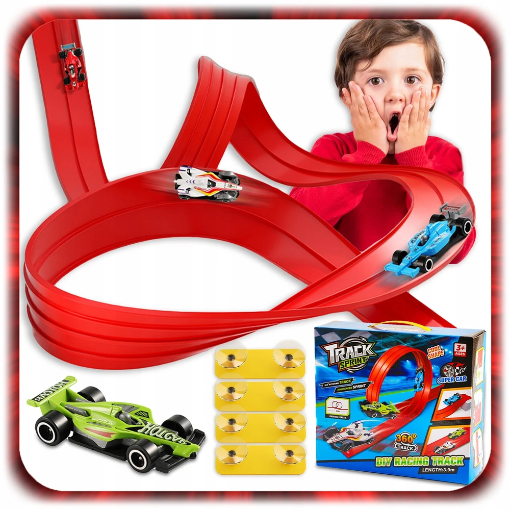 Automobilių trasa, apie 4 m, 4 automobiliai