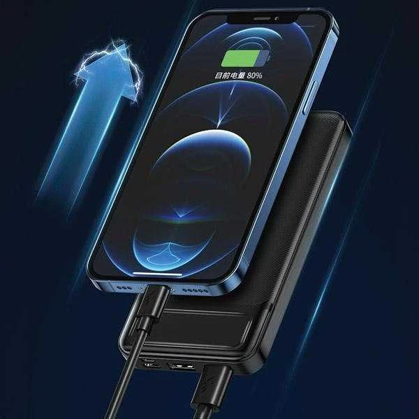 AWEI P5K išorinė baterija 10000 mAh – greitas įkrovimas, 2×USB, juoda spalva
