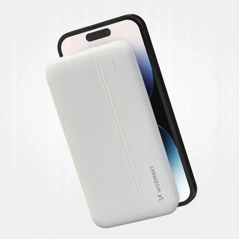 Baltas powerbankas – 10000 mAh, 2 USB jungtys, kompaktiškas dizainas