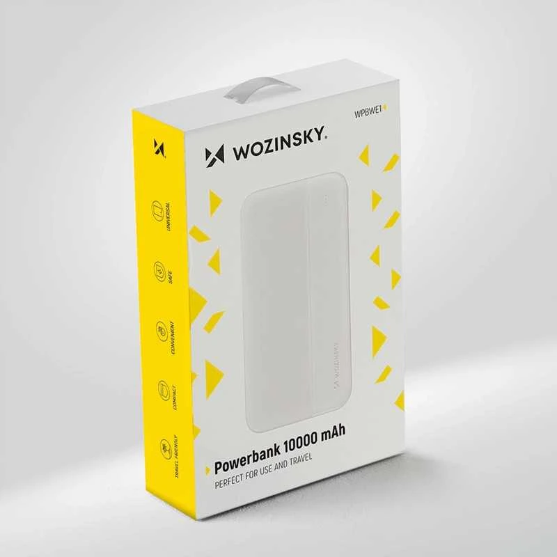Baltas powerbankas – 10000 mAh, 2 USB jungtys, kompaktiškas dizainas