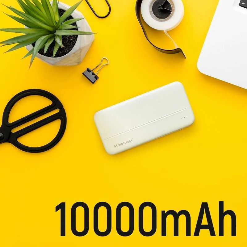 Baltas powerbankas – 10000 mAh, 2 USB jungtys, kompaktiškas dizainas