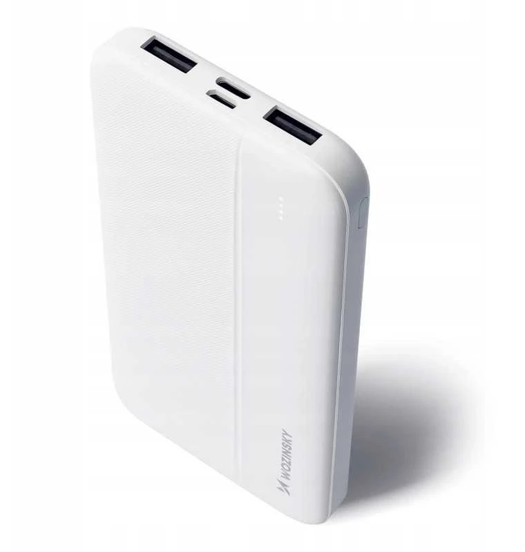 Baltas powerbankas – 10000 mAh, 2 USB jungtys, kompaktiškas dizainas