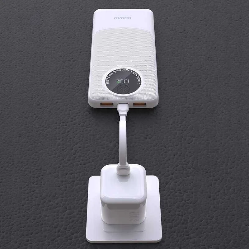 Baltas powerbankas 10000 mAh – greitas PD 22.5W įkrovimas, USB-A/C, LED ekranas