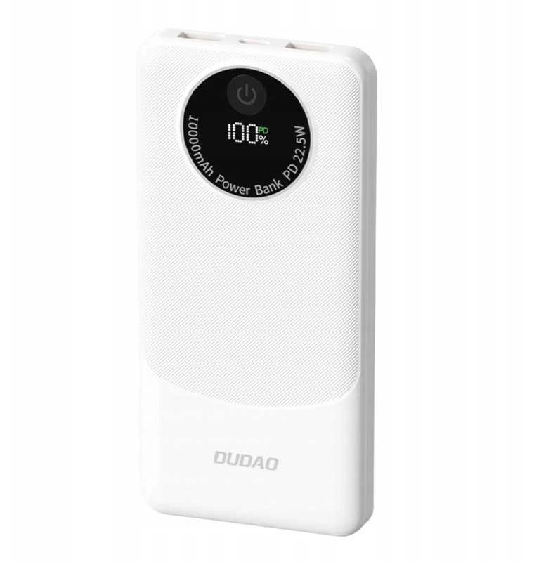 Baltas powerbankas 10000 mAh – greitas PD 22.5W įkrovimas, USB-A/C, LED ekranas