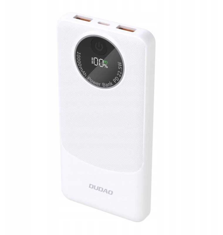 Baltas powerbankas 10000 mAh – greitas PD 22.5W įkrovimas, USB-A/C, LED ekranas